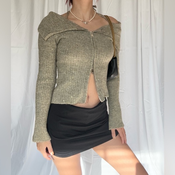 Olive Green Ribbed Sweater - Picture 1 of 3